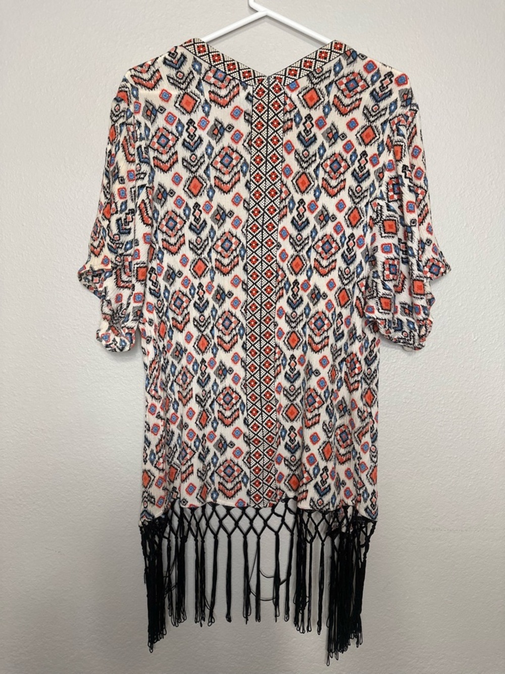Skies Are Blue Cream Festival Kimono with Coral & Blue Accents Size XS oversized - Picture 2 of 4